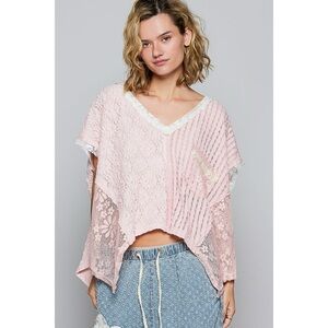 POL Angel Baby Floral Lace V Neck Top in Blush Pink